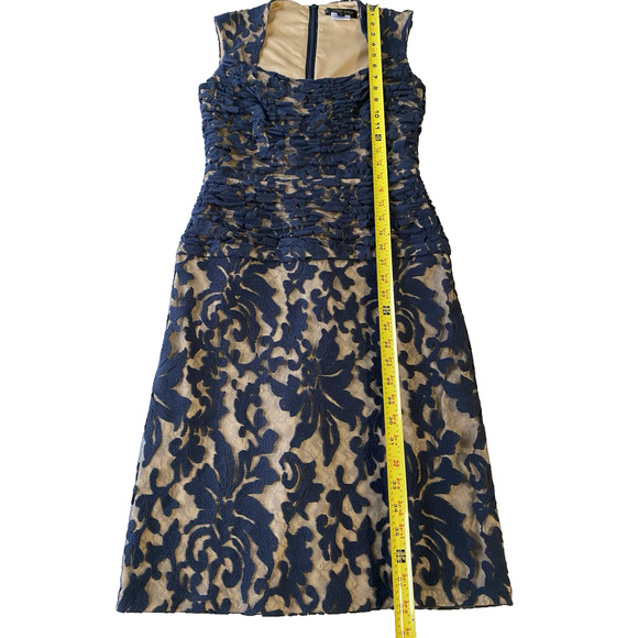 Tadashi Shoji Dress Womens Size 6 Navy Blue & Tan Cocktail Party Holiday - Picture 7 of 9